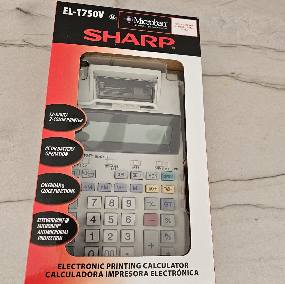 Sharp EL-1750V 12 digit Two-Color Printing Calculator built-in Microban